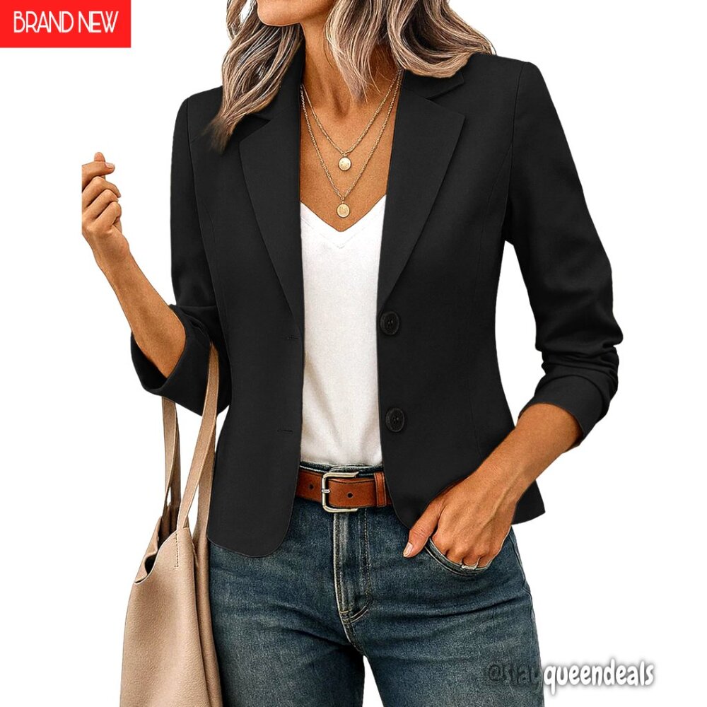 Cropped Blazer Long Sleeve Fully Lined Work Office Jacket S-Xl